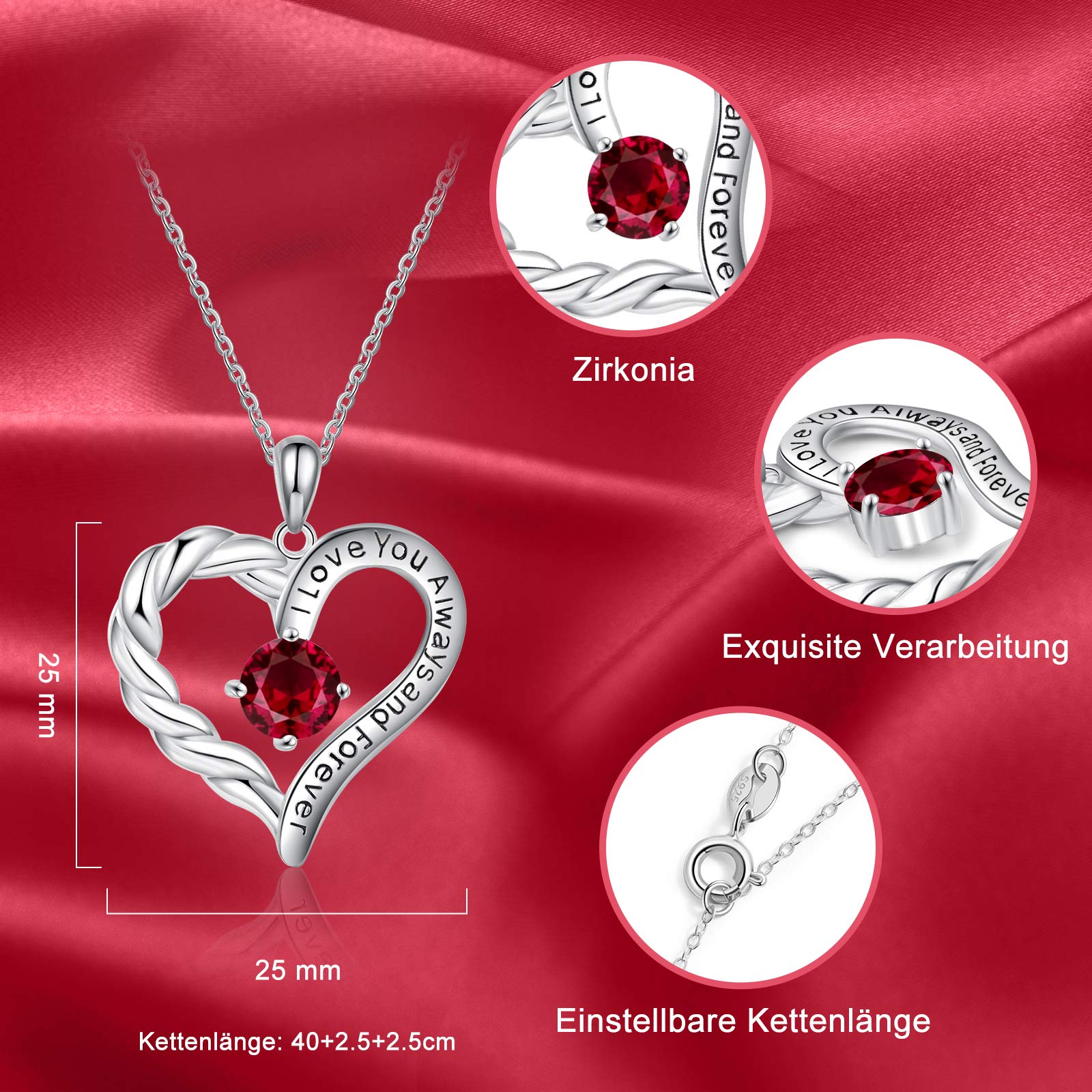 Jessemade Gioielli Collana Argento 925 Cuore Birthstone Regalo Madre