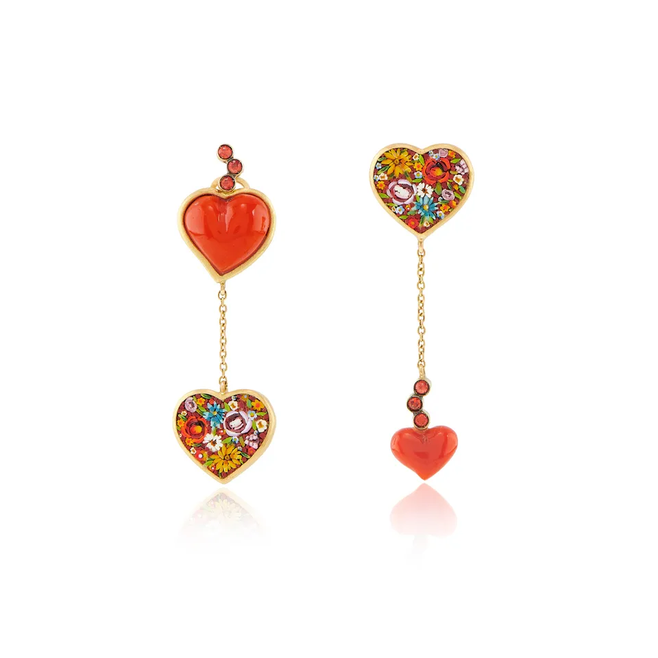 Le Sibille Frida Orecchini oro 18ct corallo rosso fiori