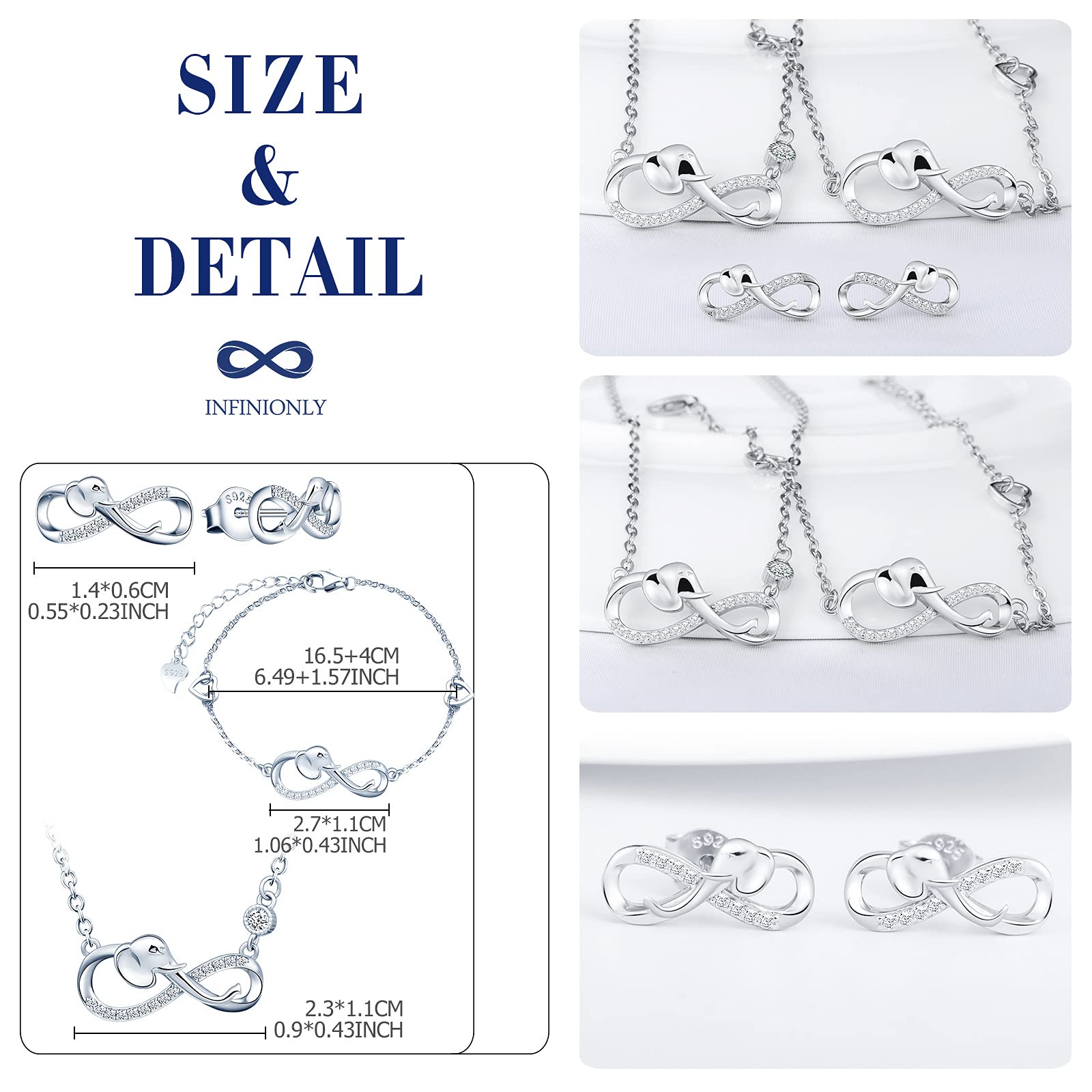 INFINIONLY parure argento 925 infinito elefante colore C
