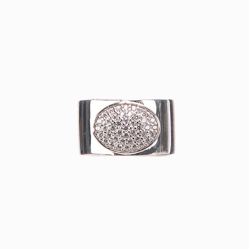 Chic Ad Hoc Anello Mignolo Argento Anello Zirconi Pavé Ovale
