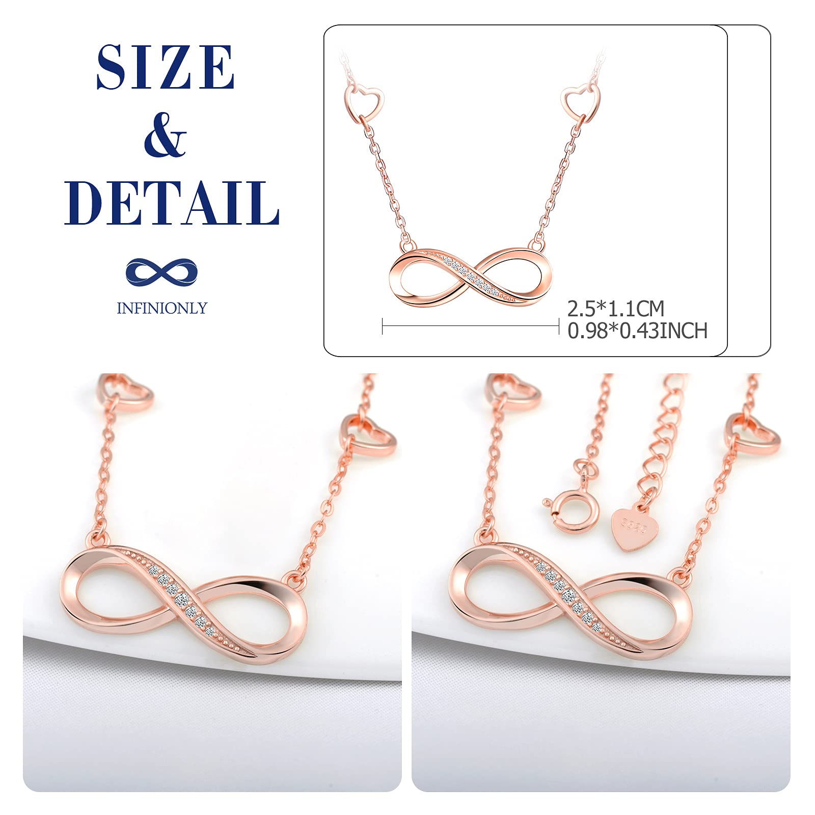 INFINIONLY collana infinito cuore oro rosa zircone