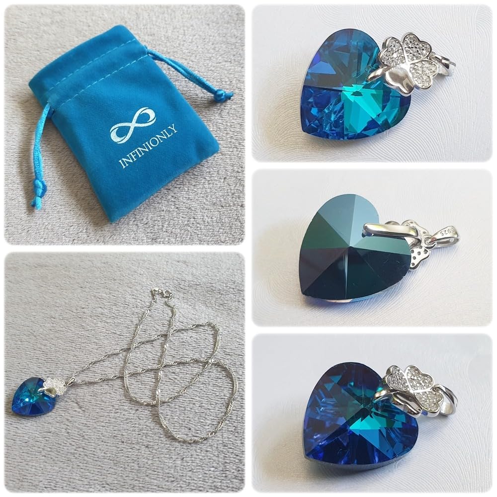 INFINIONLY Fashion Necklaces collana cuore blu oceano 45 cm
