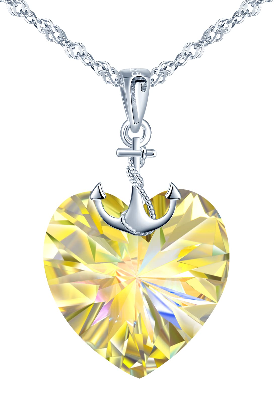 INFINIONLY Fashion Collana Cuore Oceano Gialla 45cm Argento