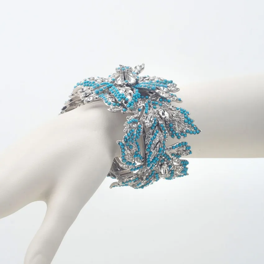 Chic Ad Hoc Bracciale Rigido Fiori Argento Turchese