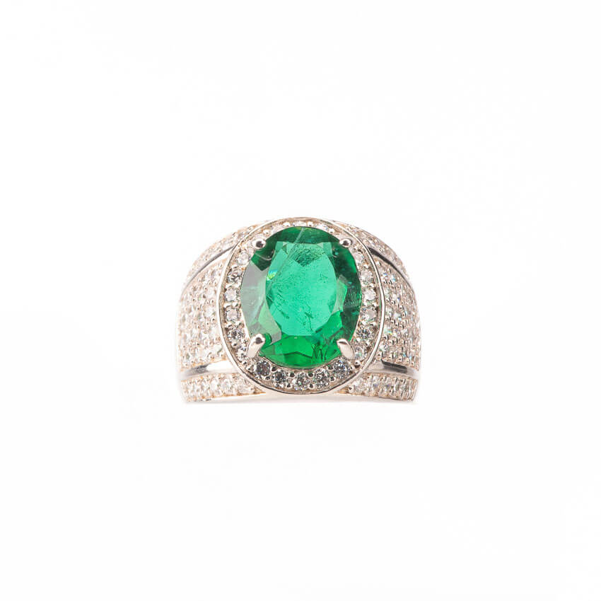 Chic Ad Hoc Anello fascia verde smeraldo taglio ovale