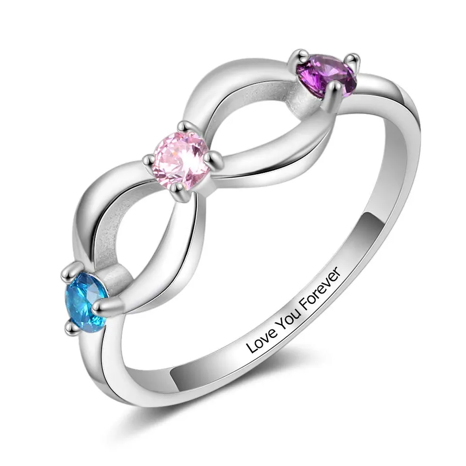 Jessemade Infinity Anello Argento Personalizzato 3 Pietre