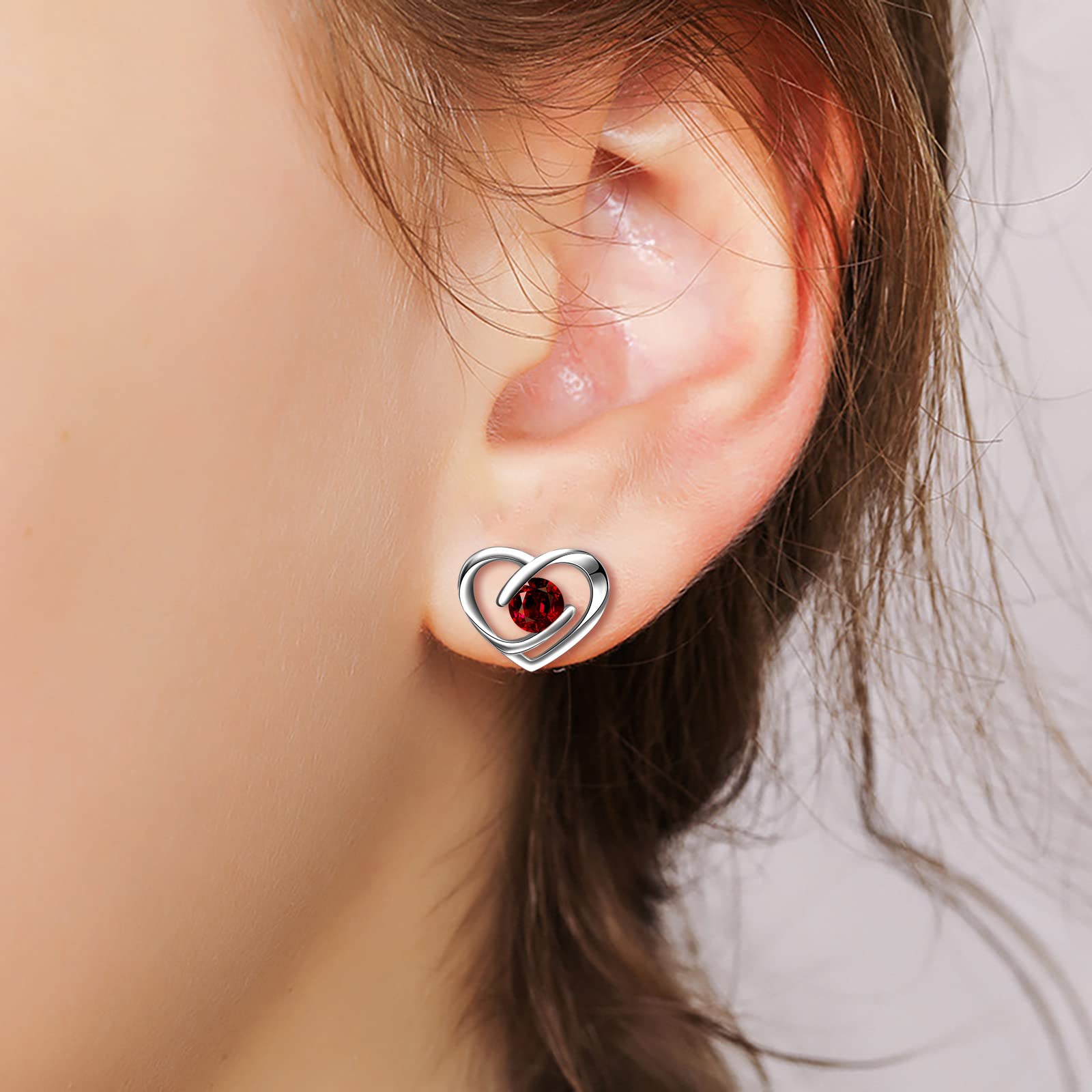 INFINIONLY Fashion Earrings orecchini cuore argento 925 rosso zirconi