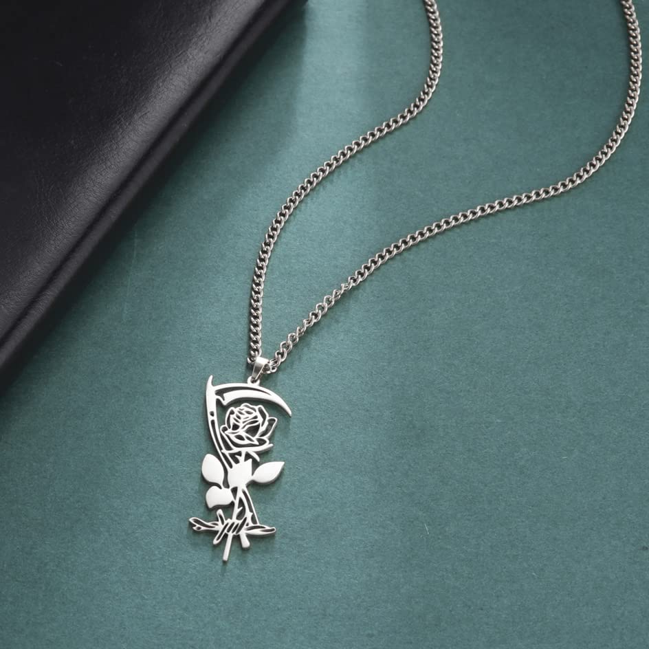 Eueavan Necklaces Collana Rosa Falce Silver Elegante