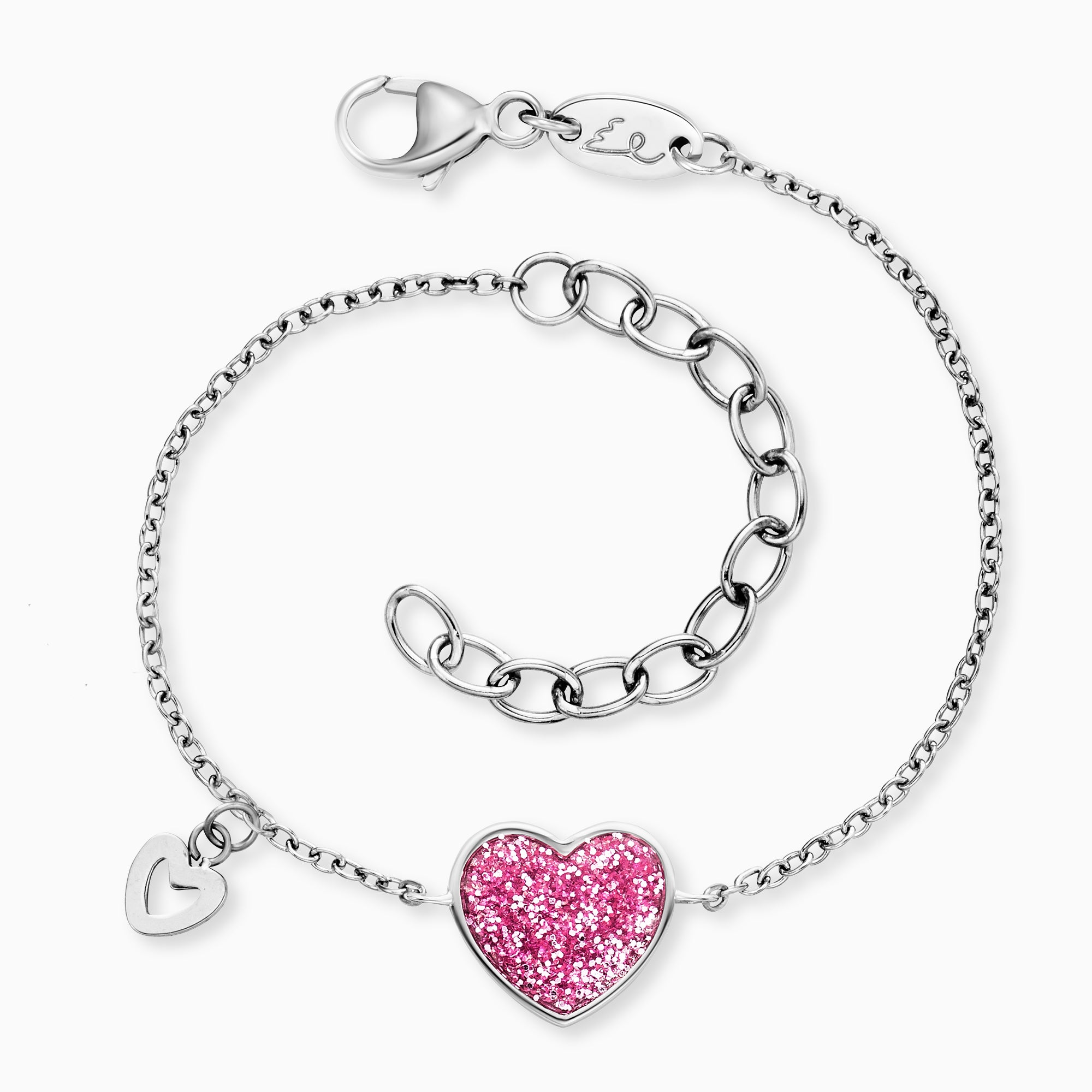 Engelsrufer Kinder bracciale acciaio cuore glitter rosa smalto