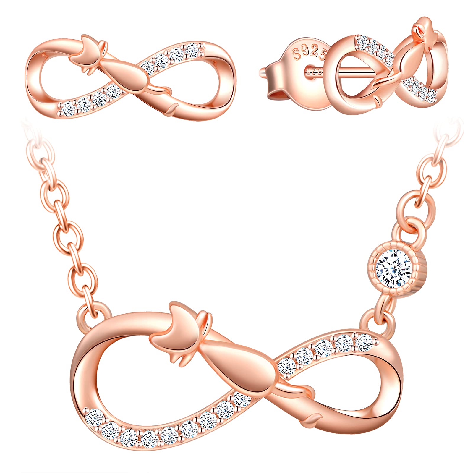 INFINIONLY parure gioielli argento 925 oro rosa collana C