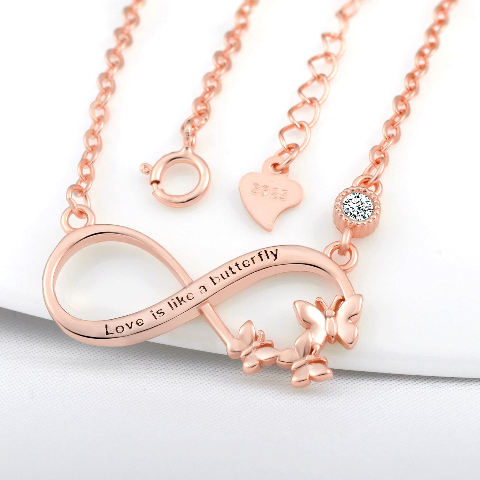 INFINIONLY Fashion Necklaces collana infinito farfalla oro rosa