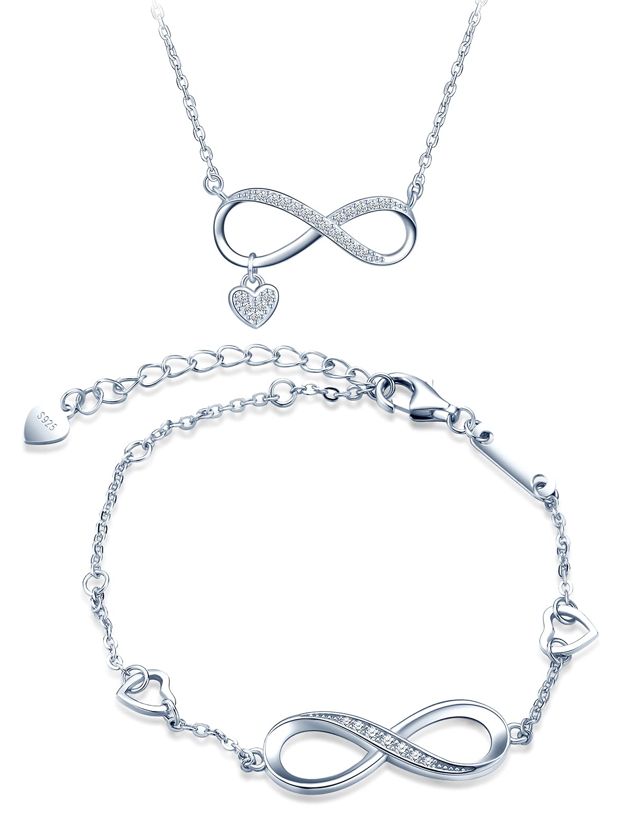 INFINIONLY Parure Gioielli Argento 925 Cuore Zircone Colore A