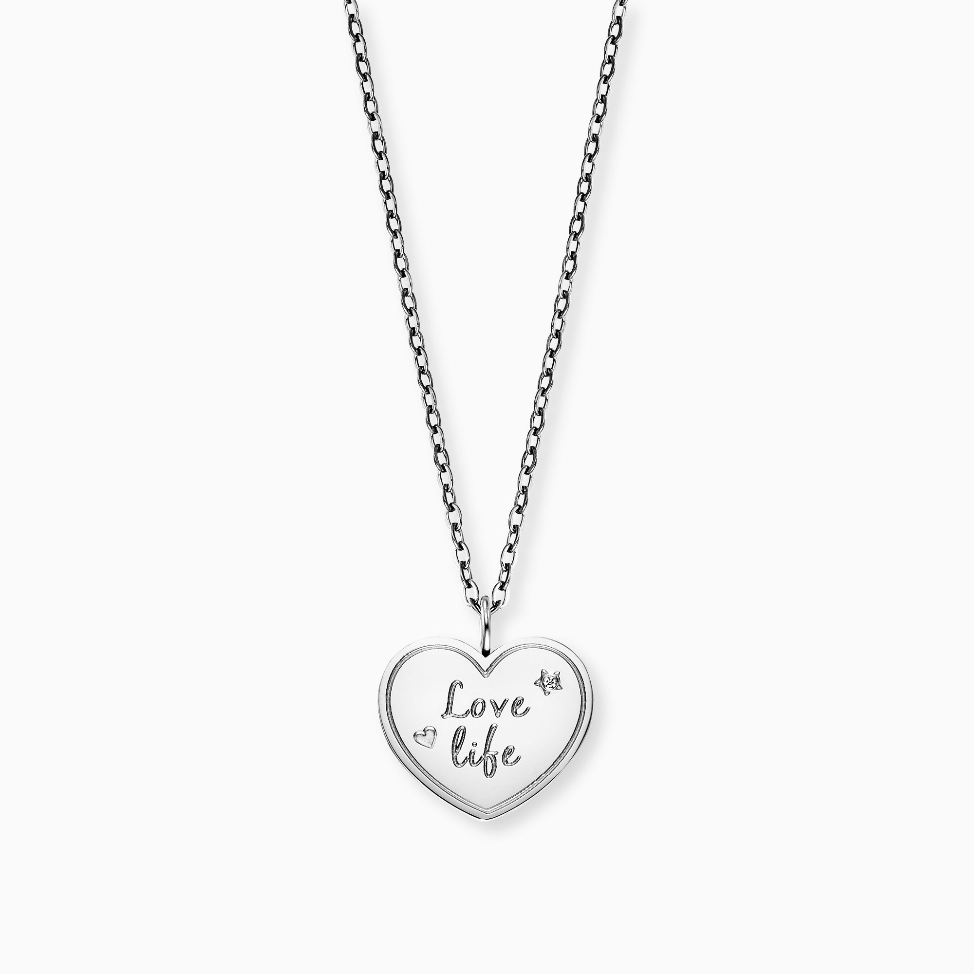 Engelsrufer MySteel Love collana acciaio cuore zirconia con biglietto