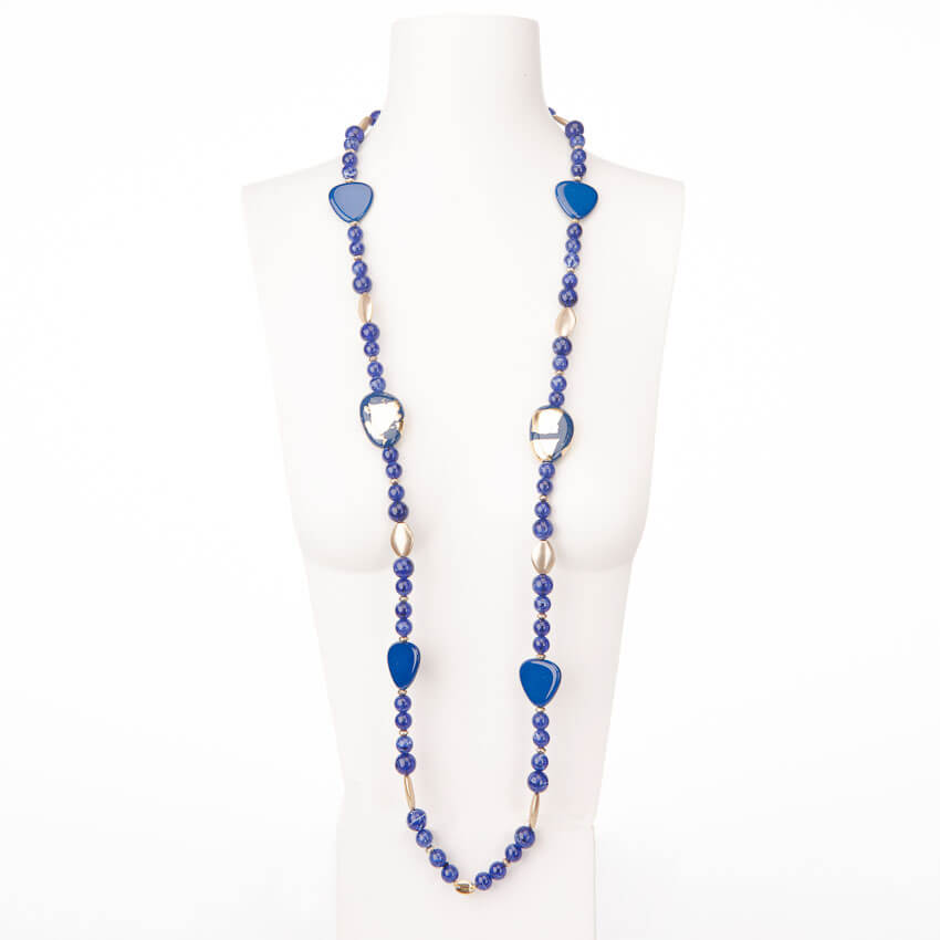 Chic Ad Hoc Collane Lunga Resina Blu e Foglia Oro Collana