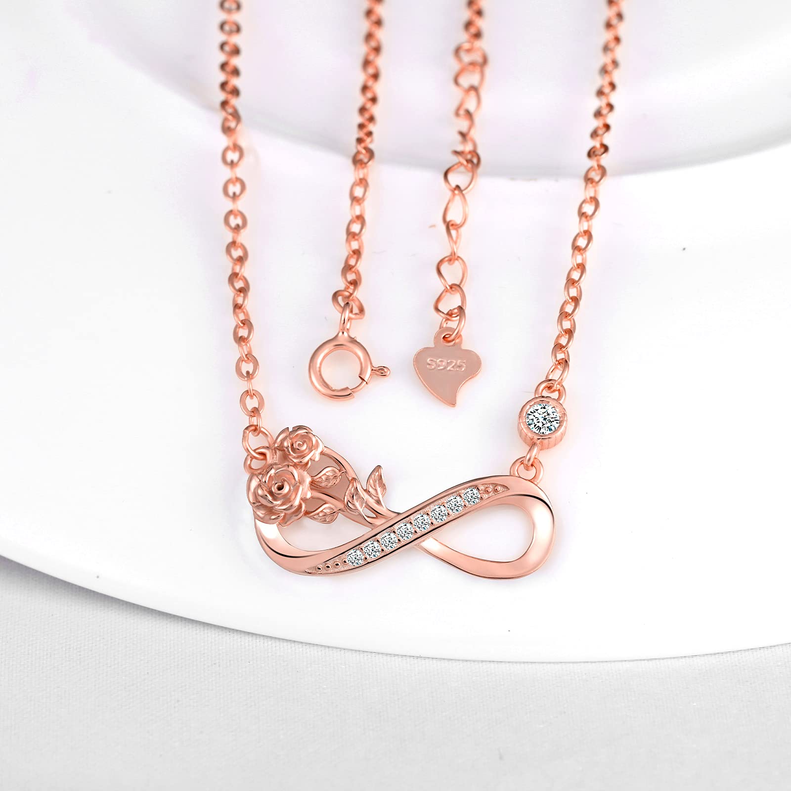 INFINIONLY Fashion Collana Rosa Oro Rosa Argento 925 Zirconi
