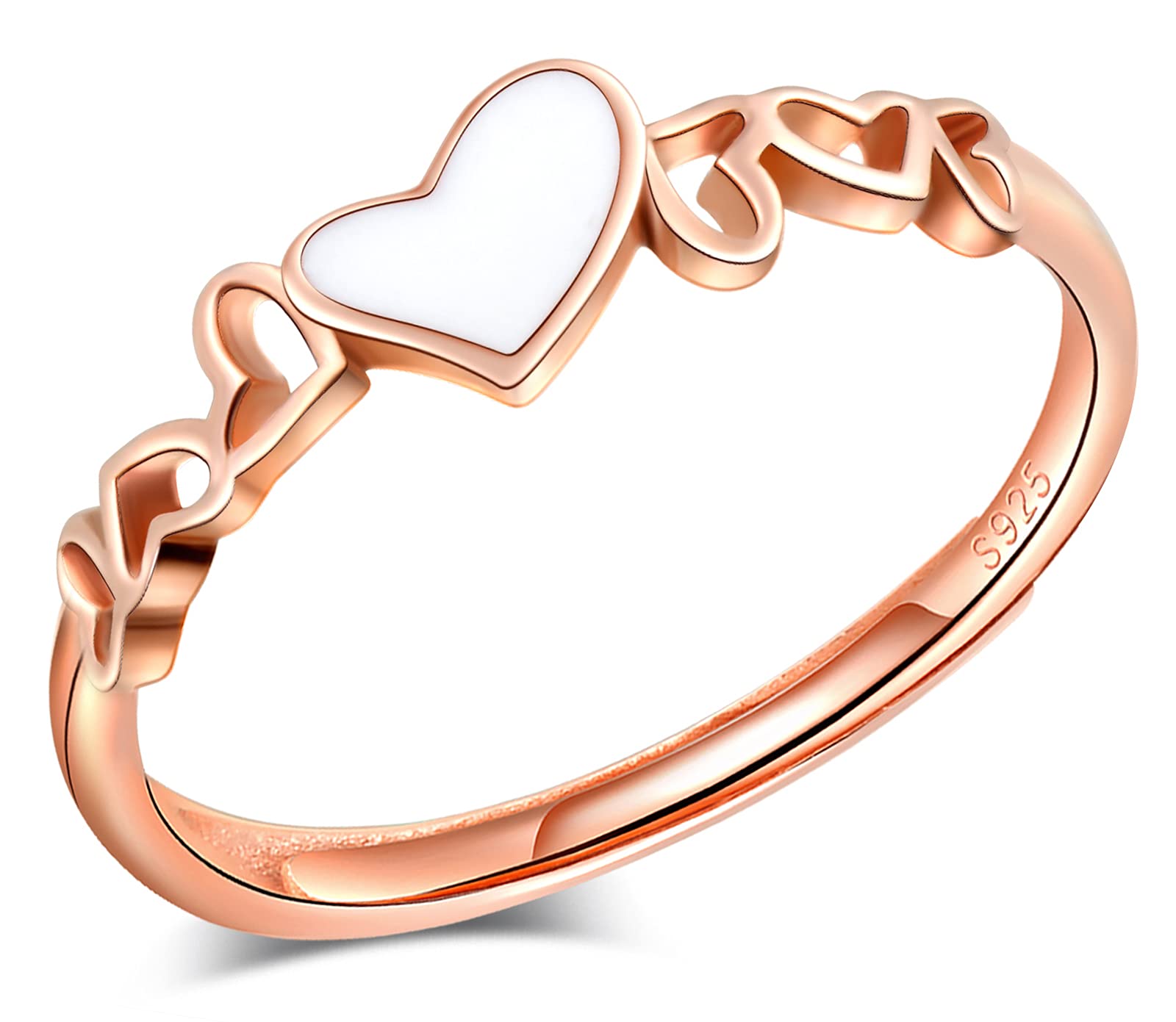 INFINIONLY Fashion Rings anello argento 925 cuore oro rosa regolabile
