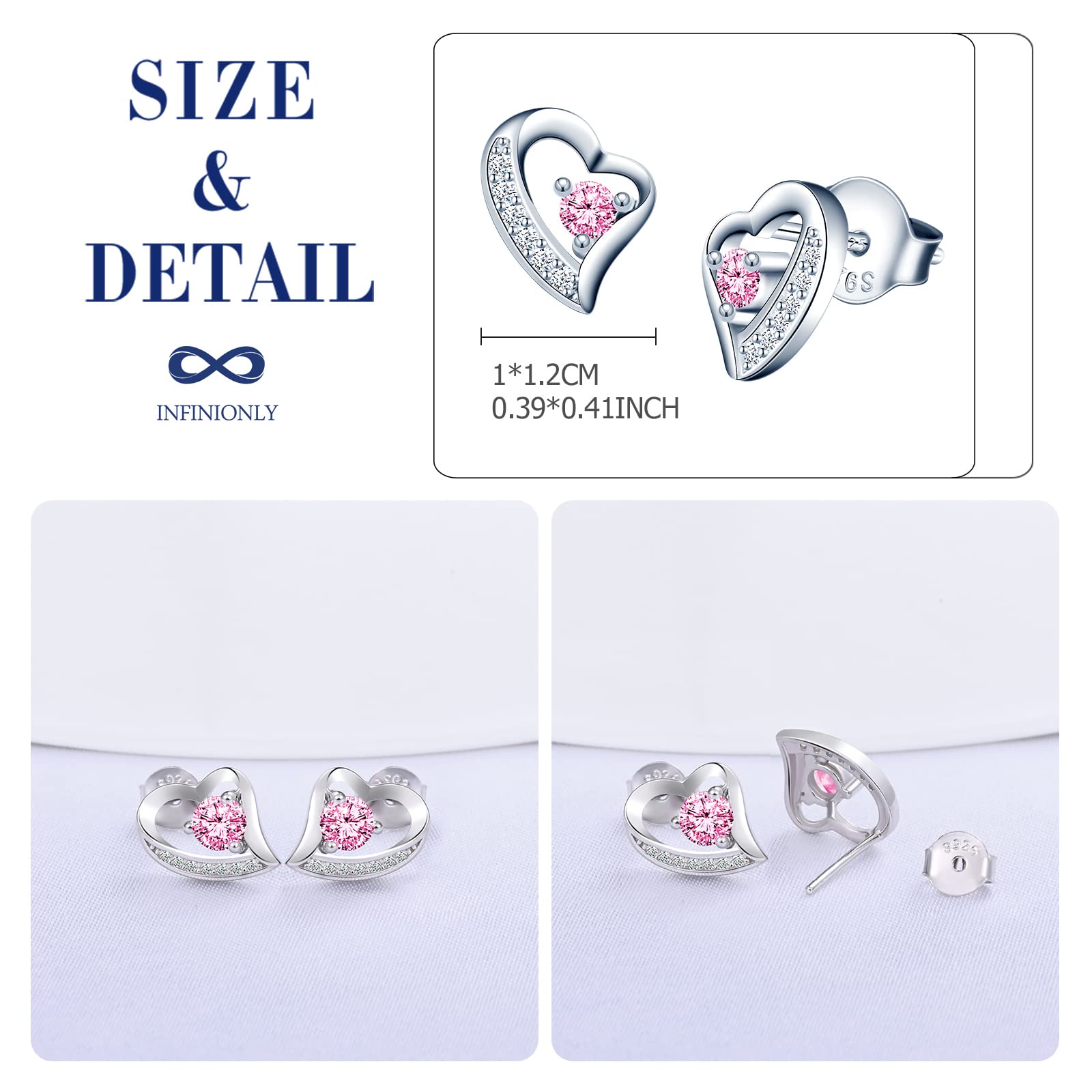 INFINIONLY Fashion orecchini cuore rosa argento 925