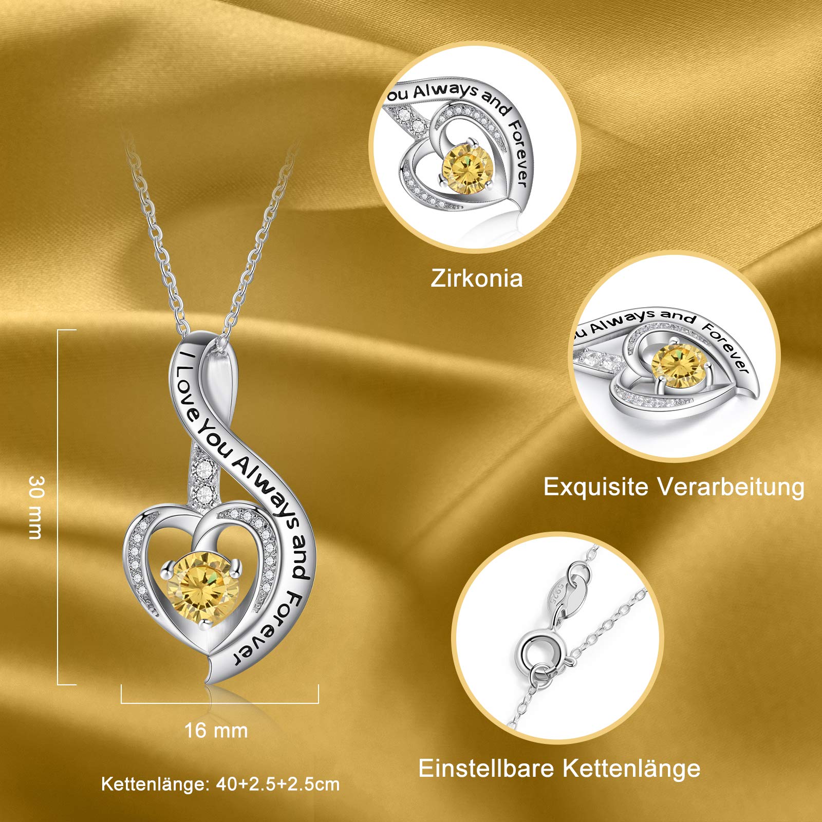 Jessemade Gioielli Collana Cuore Argento 925 con Zirconi Mamma