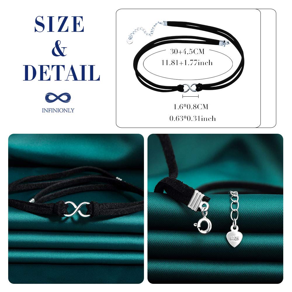 INFINIONLY Fashion Necklaces collana argento 925 velluto nero