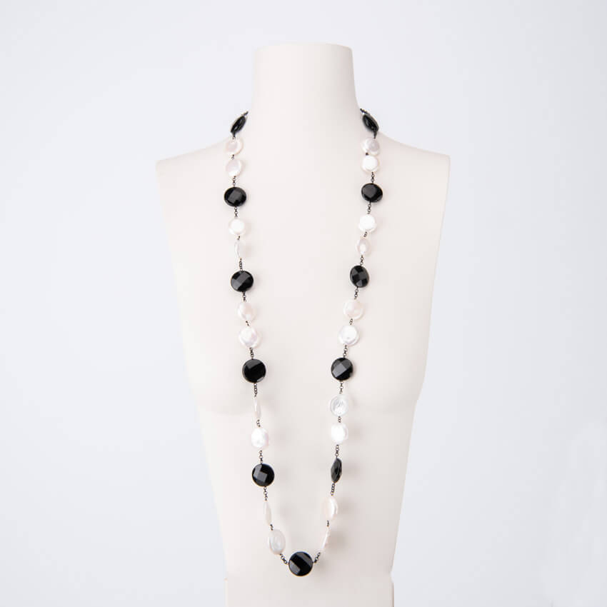Chic Ad Hoc Collana Lunga Perle Fiume Agata Nera