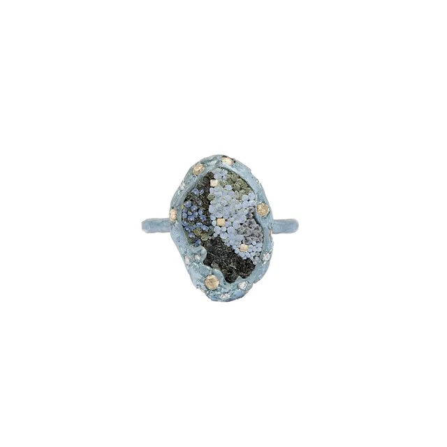 Le Sibille Meteorite Anello Azzurro titanio oro bianco