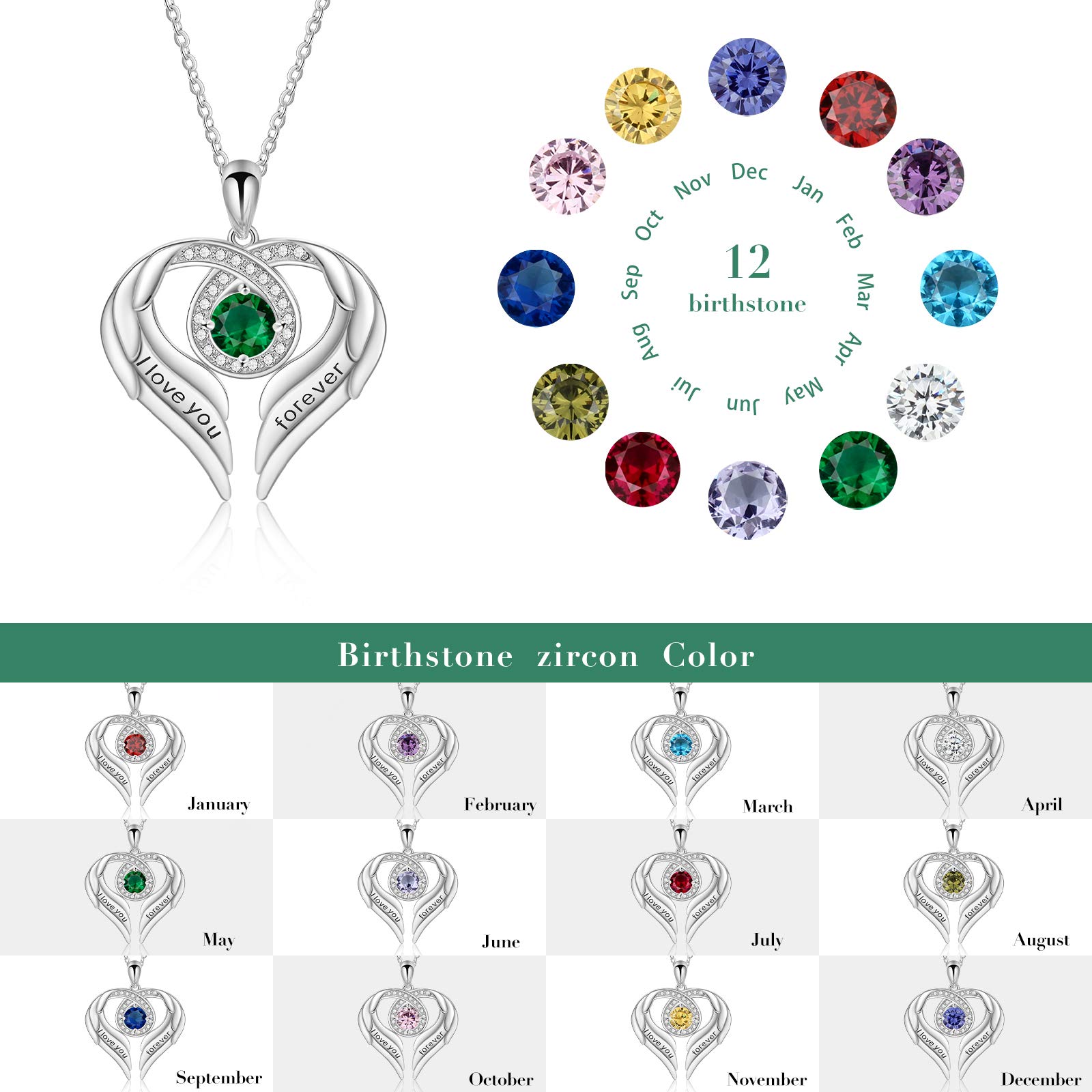 Jessemade Gioielli Collana Argento 925 Ala Cuore Zirconi
