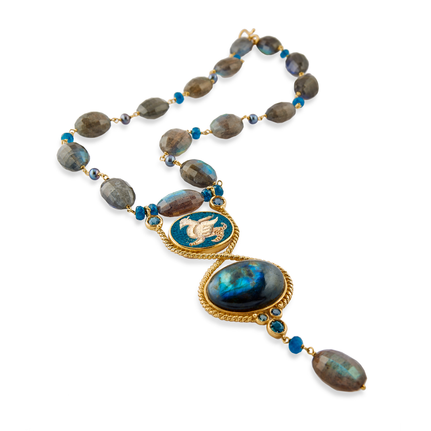 Le Sibille Grifone Collana Oro 18Ct Zaffiri Perle Mosaico