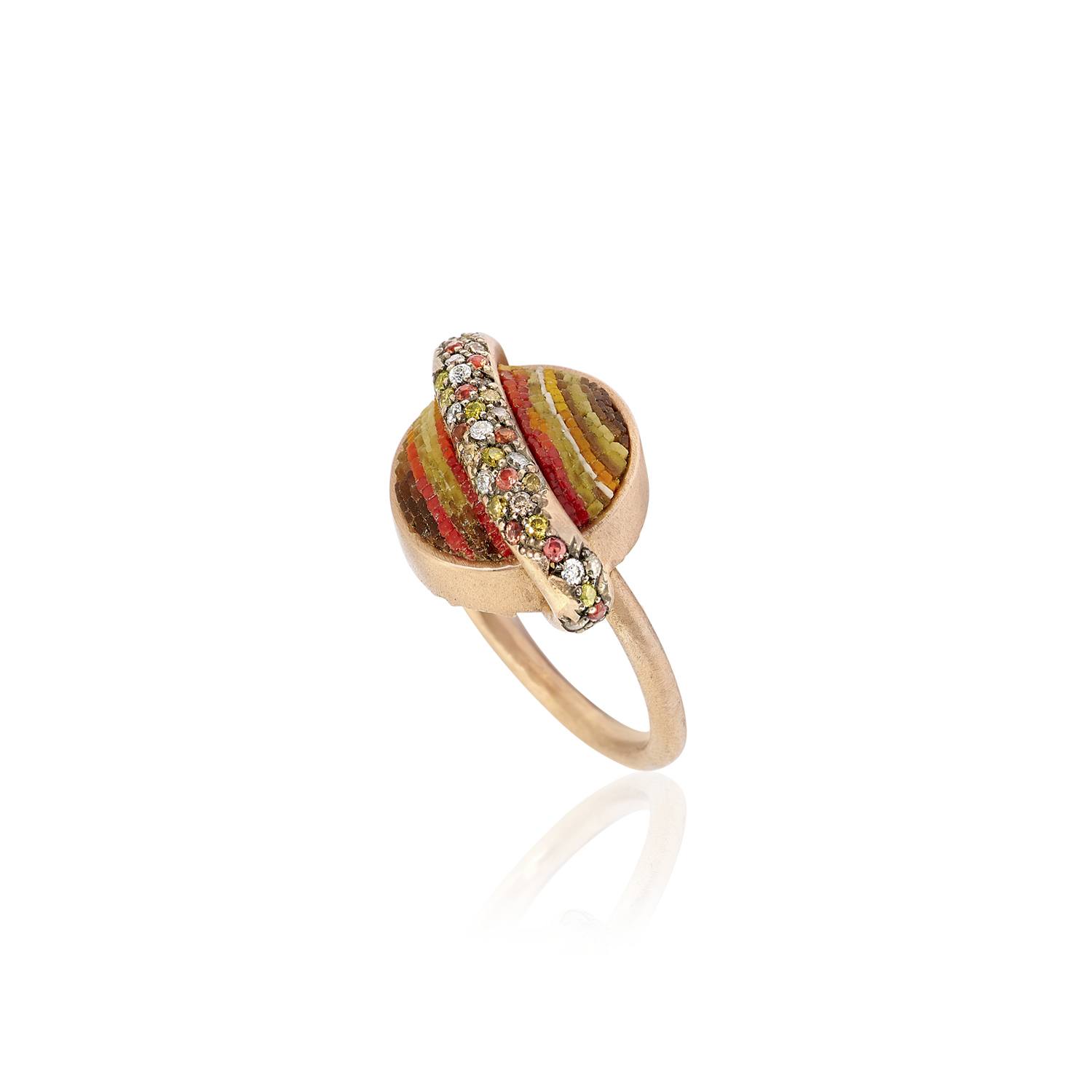 Le Sibille Saturno Ring anello oro rosa diamanti zaffiri
