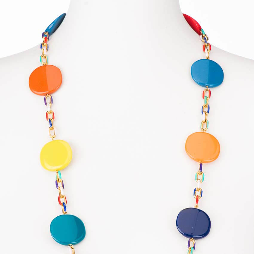 Chic Ad Hoc Collana lunga resina cialde catena multicolor