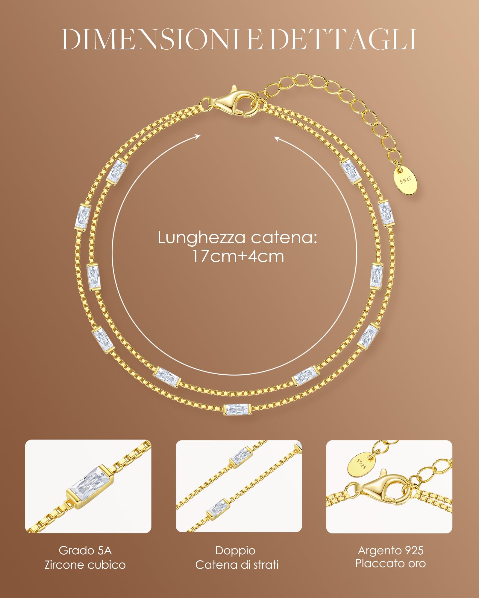 Louisa Secret Bracelets bracciale argento 925 doppia catena zirconi