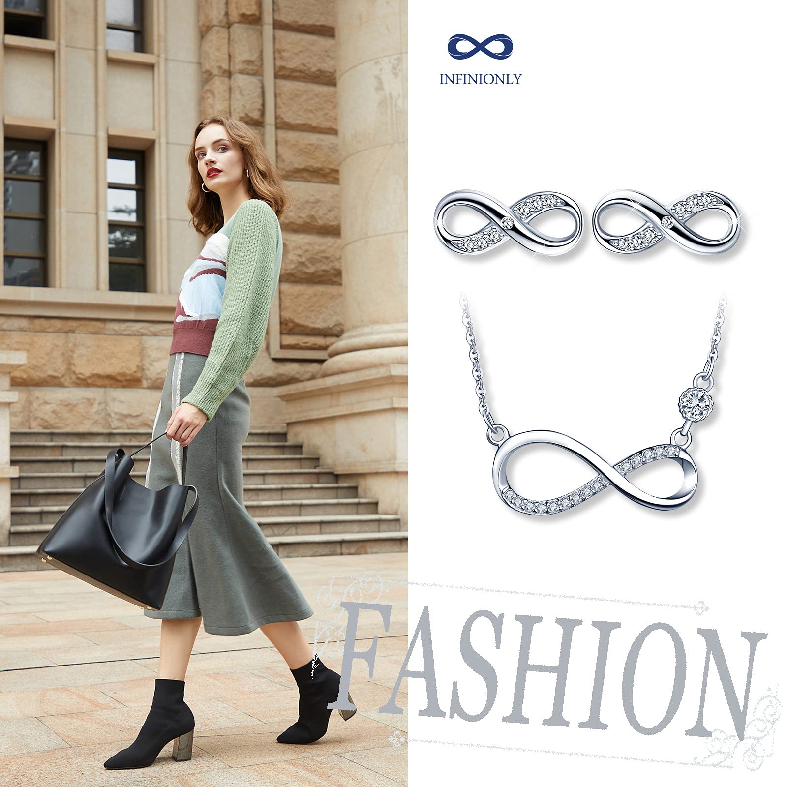 INFINIONLY Fashion Necklaces parure collana orecchini argento 925