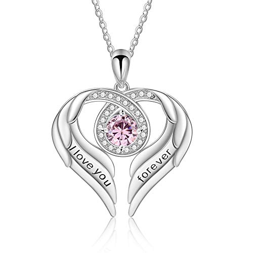 Jessemade Gioielli Collana Argento 925 Ala Cuore Zirconi Love You Forever