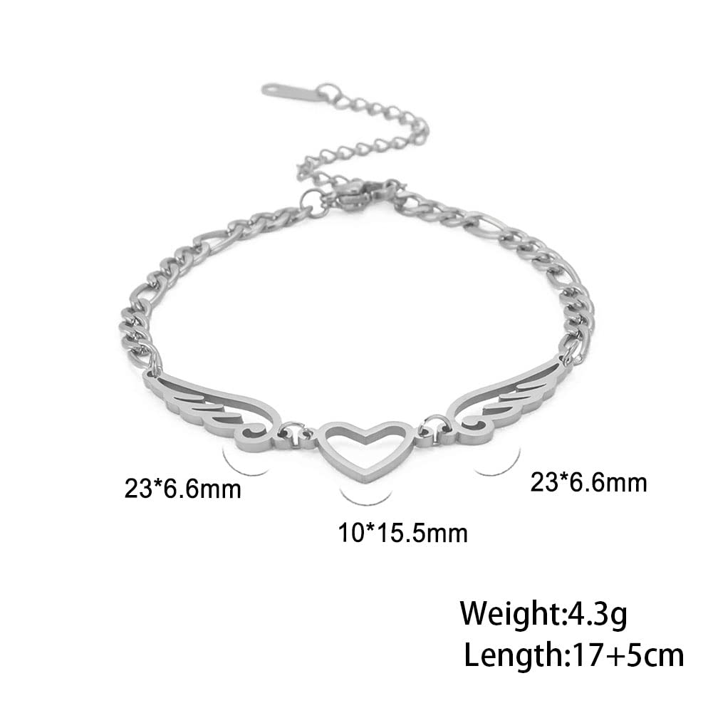Eueavan Bracelets bracciale acciaio cuore angelo argento