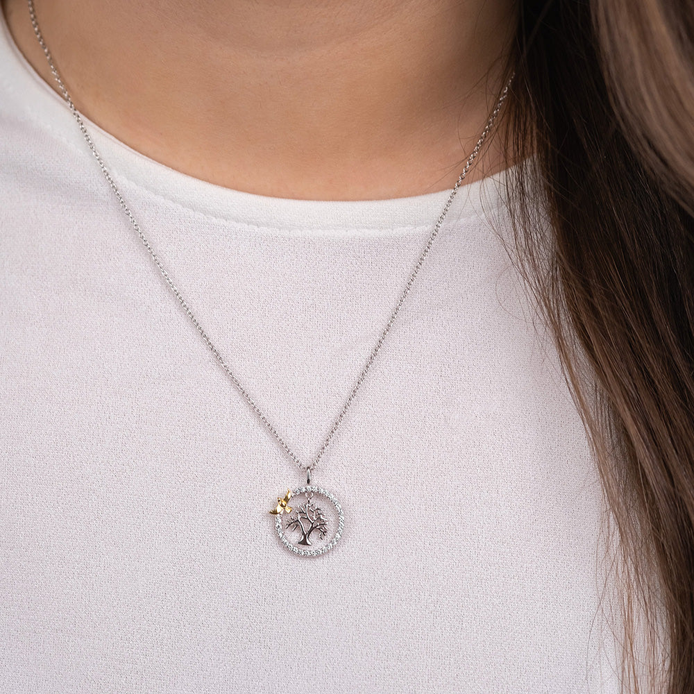 Engelsrufer Tree of Life Collana Argento Albero Vita Uccello Bicolor