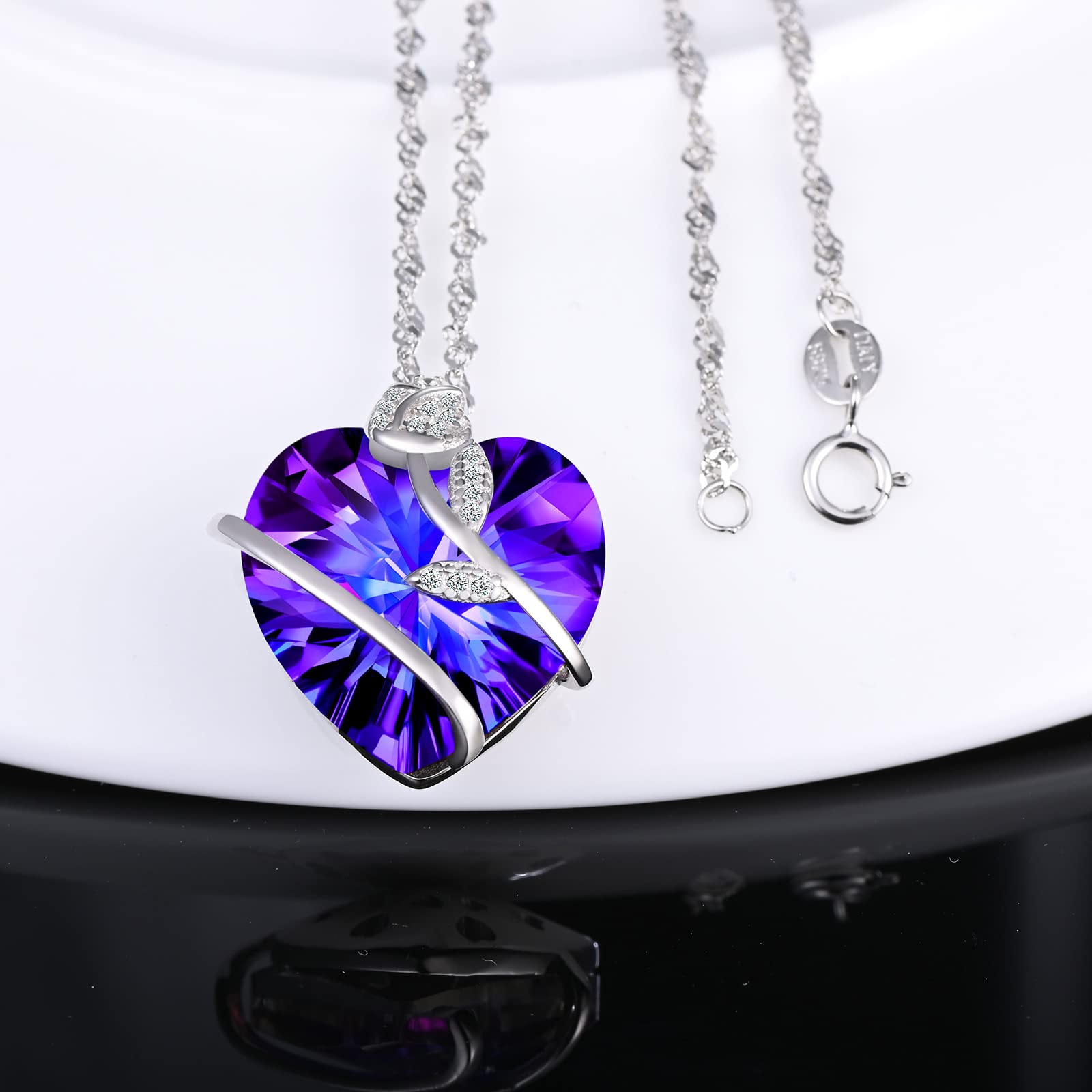 INFINIONLY Fashion Necklaces collana argento cuore viola 45cm