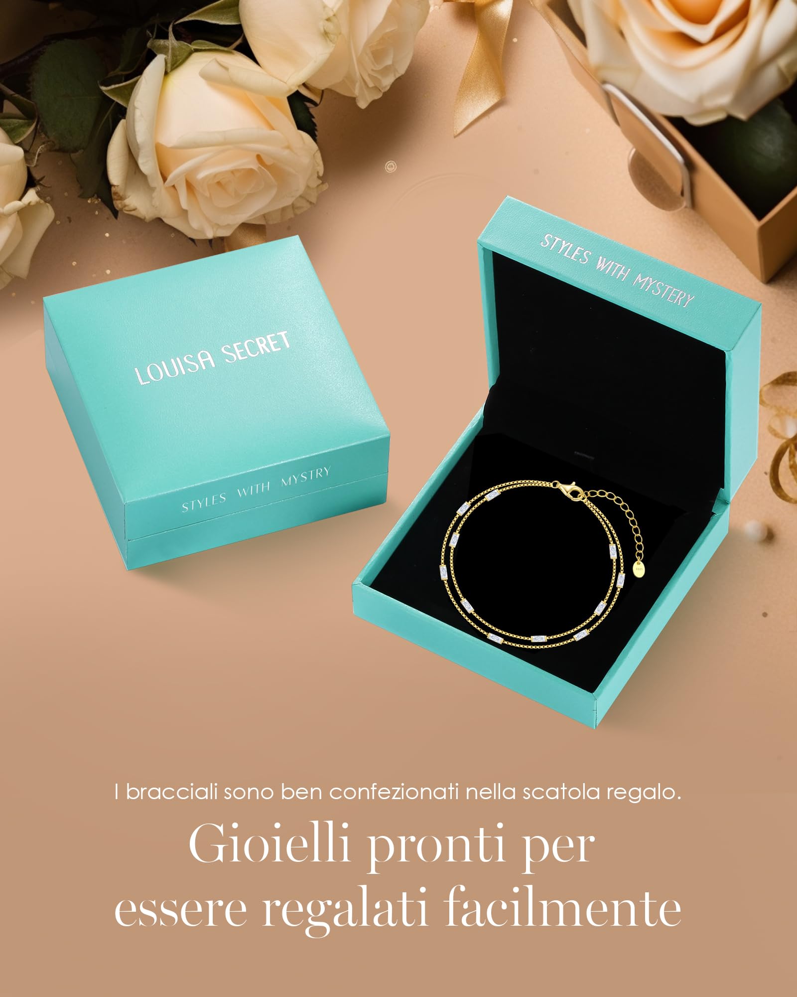 Louisa Secret Bracelets bracciale argento 925 doppia catena zirconi