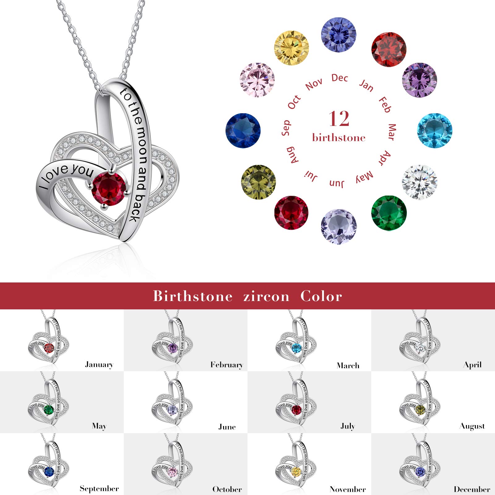 Jessemade Gioielli Collana cuore argento 925 birthstone