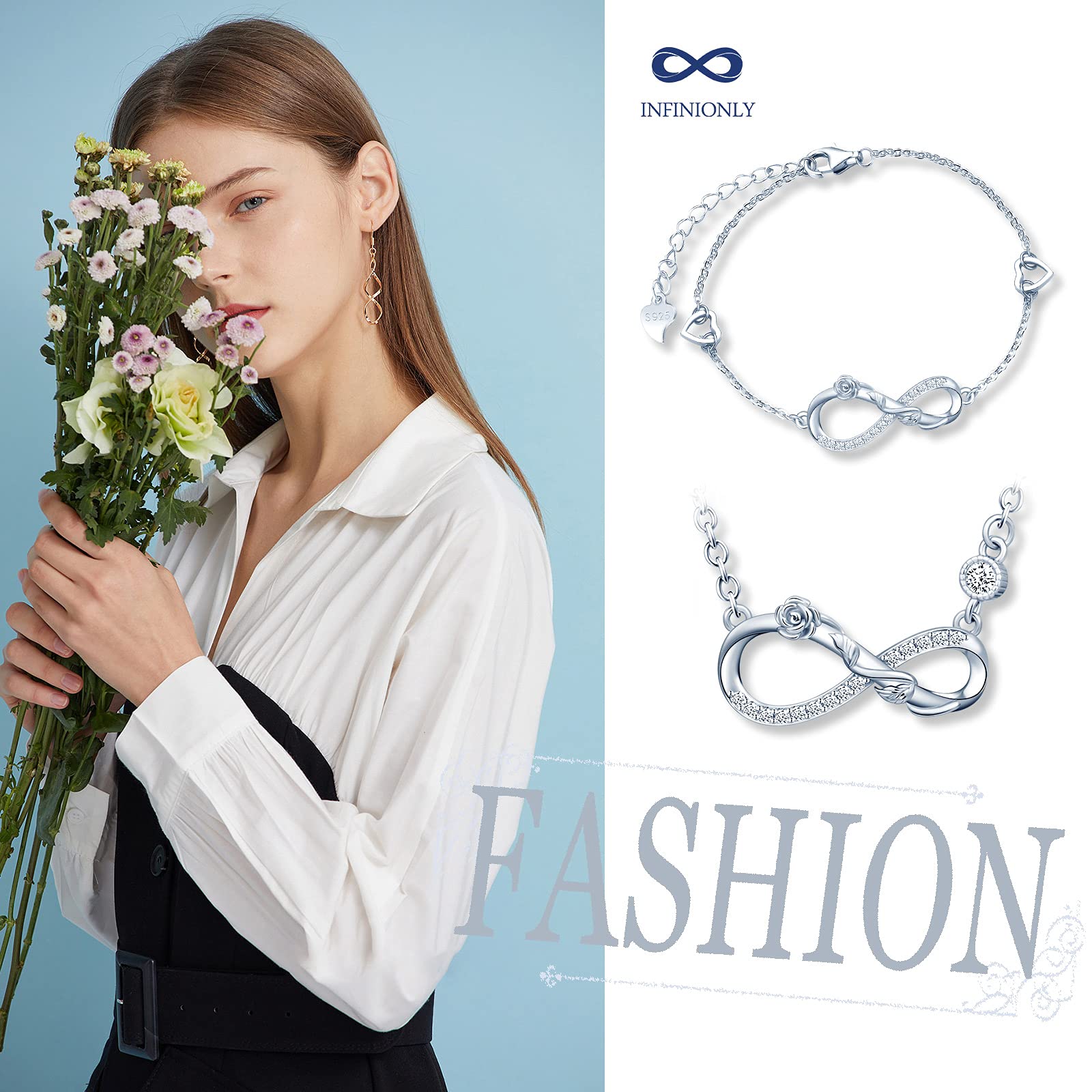 INFINIONLY Fashion Necklaces parure collana bracciale fiore rosa