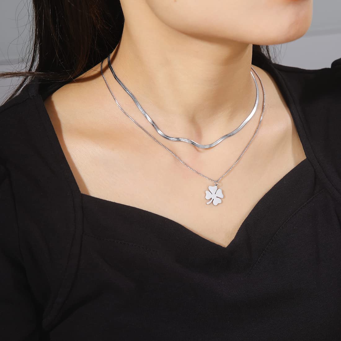 EUEAVAN Necklaces collana quadrifoglio Argento2 minimalista