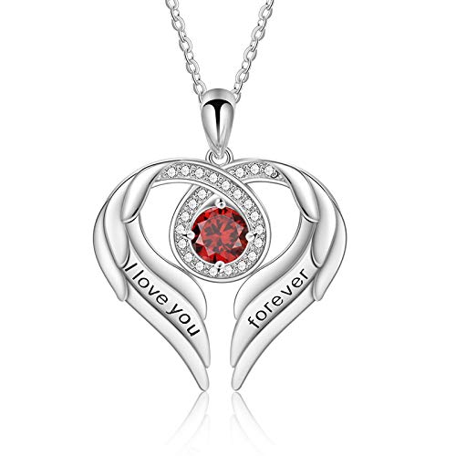 Jessemade Gioielli Collana Argento 925 Ala Cuore Zirconi Love You Forever