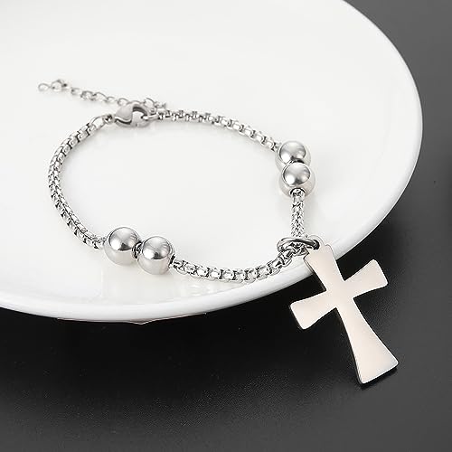 EUEAVAN Bracciale Croce Acciaio Inox Sfera Uomo Senza Pietra