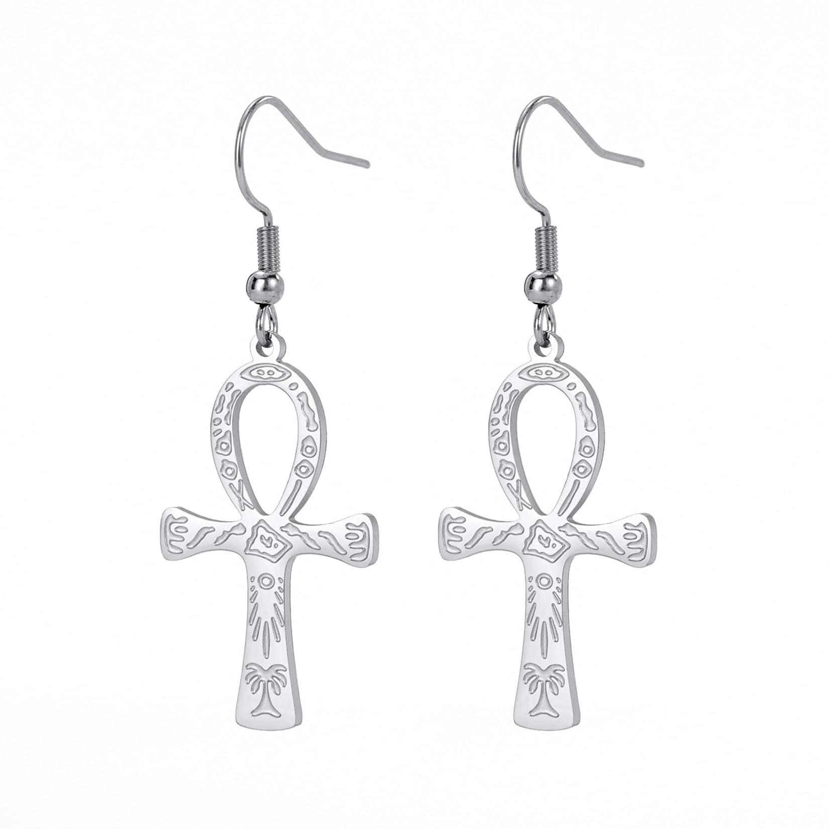 EUEAVAN Ankh Croce Egiziana Orecchini Acciaio Argento Amuleto