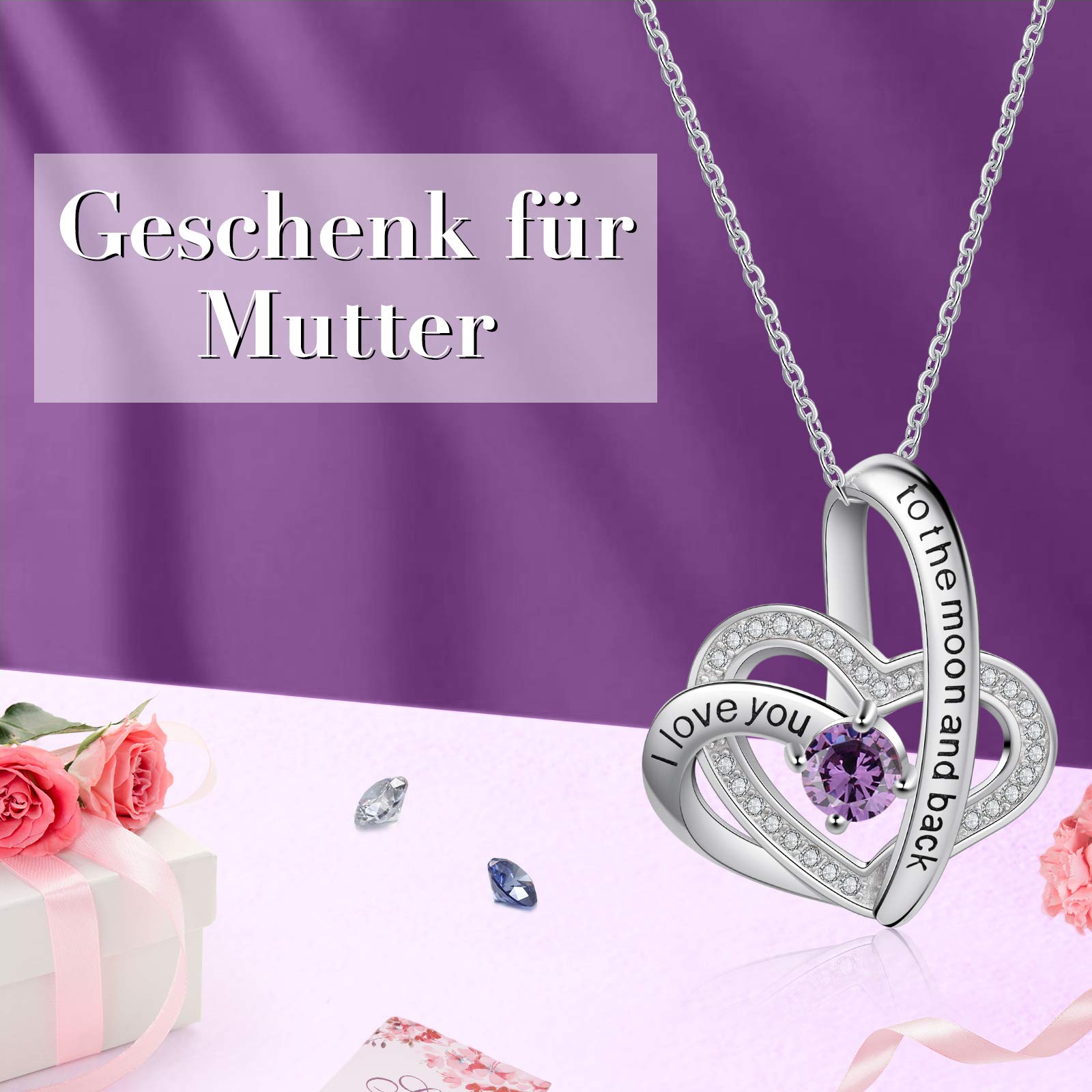 Jessemade Gioielli Collana Cuore Argento 925 Pietra Febbraio