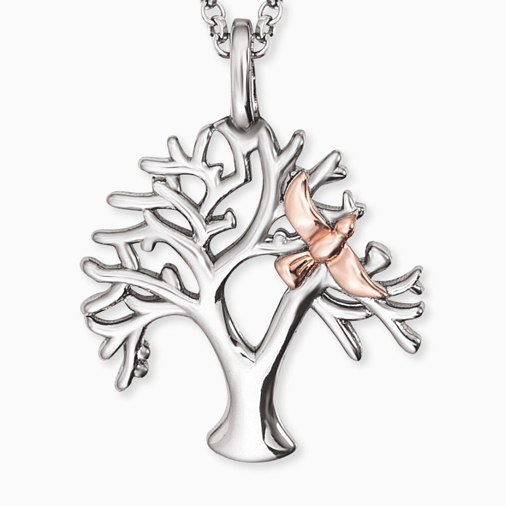 Engelsrufer Collana Argento 925 Albero Vita Bicolor con Colomba