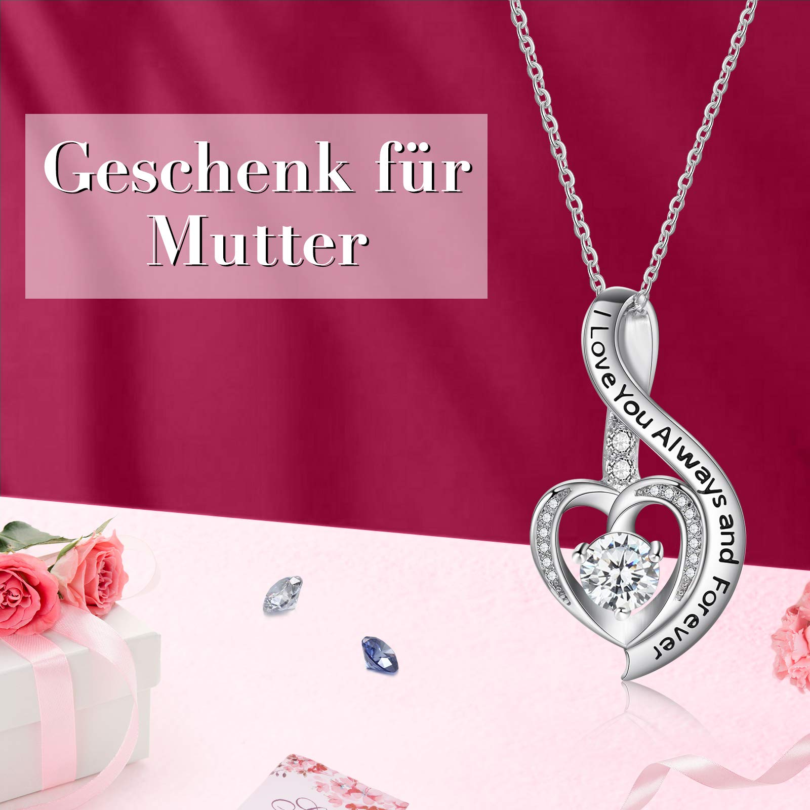 Jessemade Gioielli Collana Cuore Argento 925 Zirconi Mamma