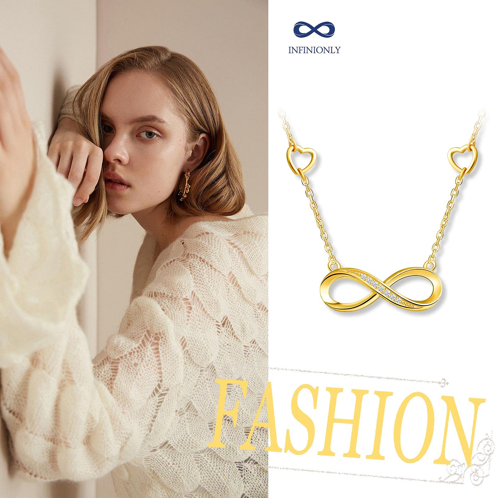 INFINIONLY Fashion Collana Infinito Cuore Argento 925 Zirconi