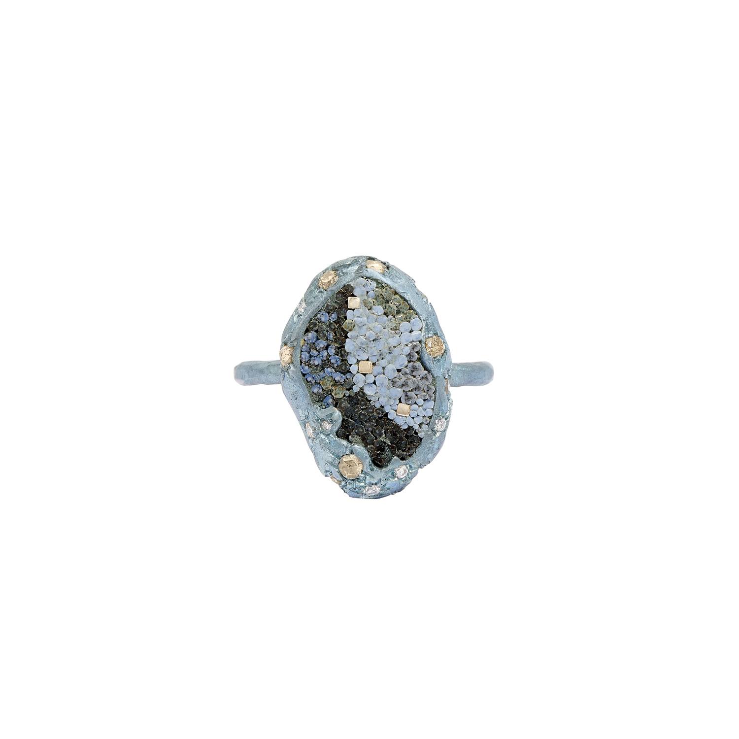 Le Sibille Meteorite Anello Azzurro titanio oro bianco