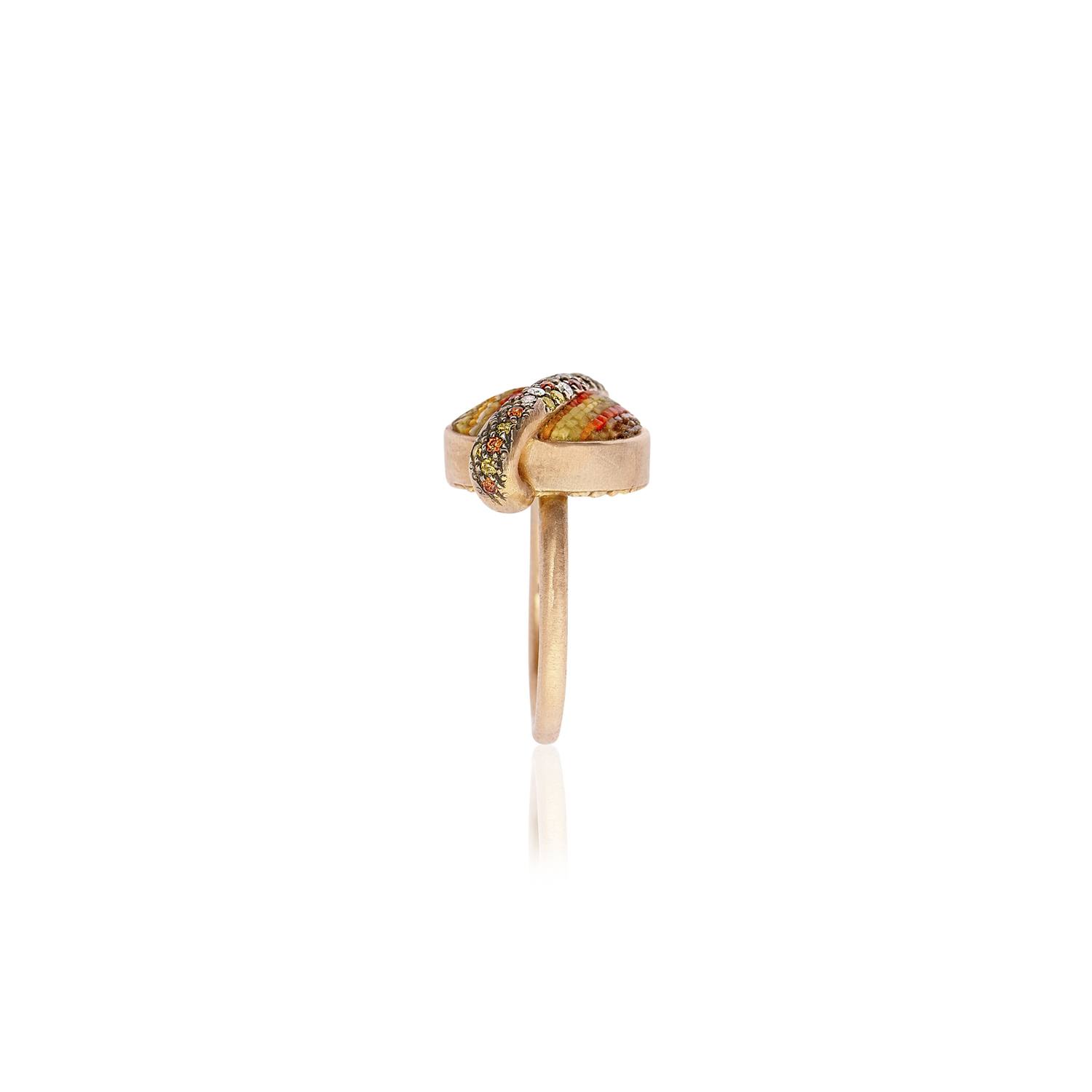 Le Sibille Saturno Ring anello oro rosa diamanti zaffiri