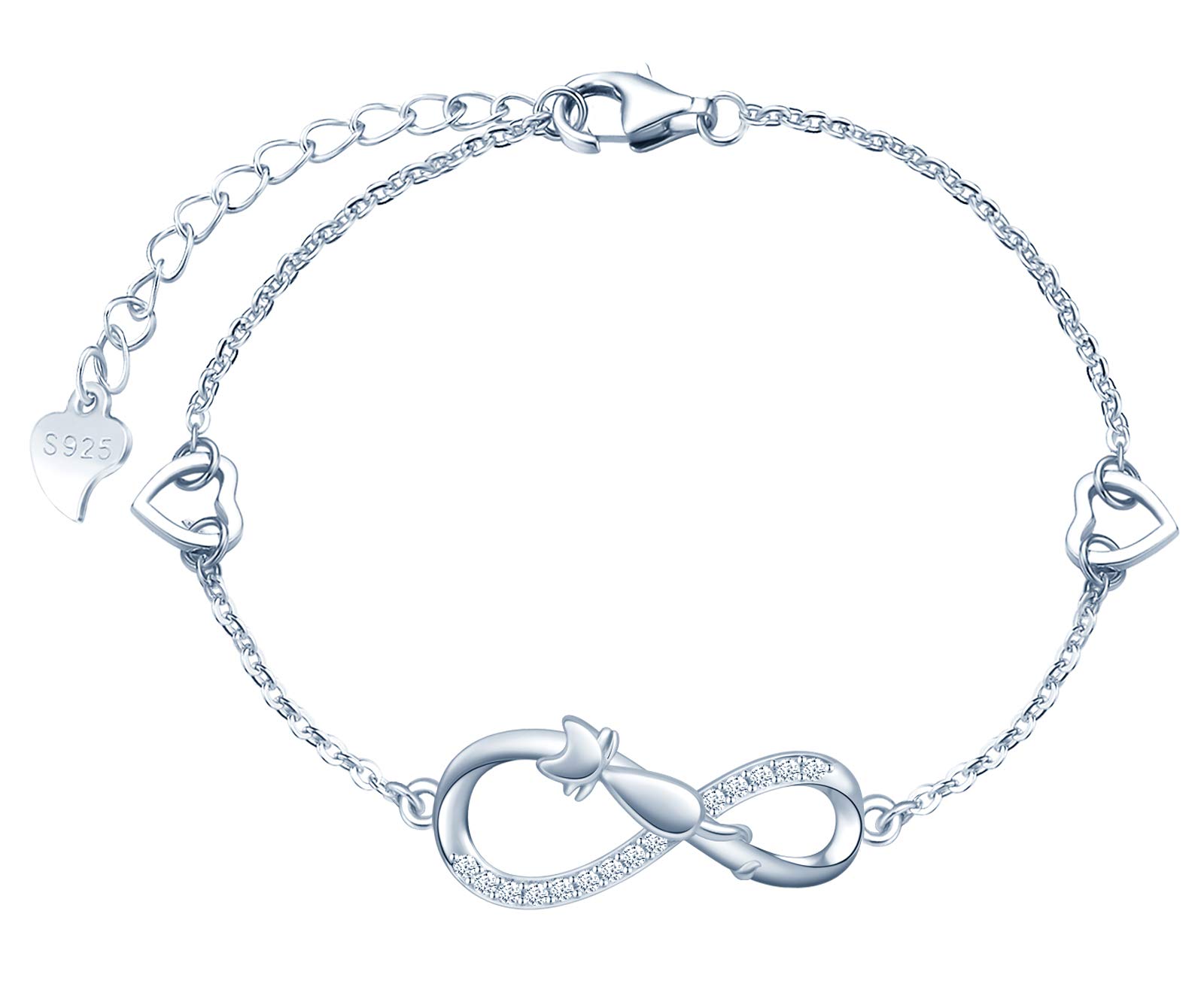 INFINIONLY bracciale argento 925 gatto cuore zirconi A-cuore