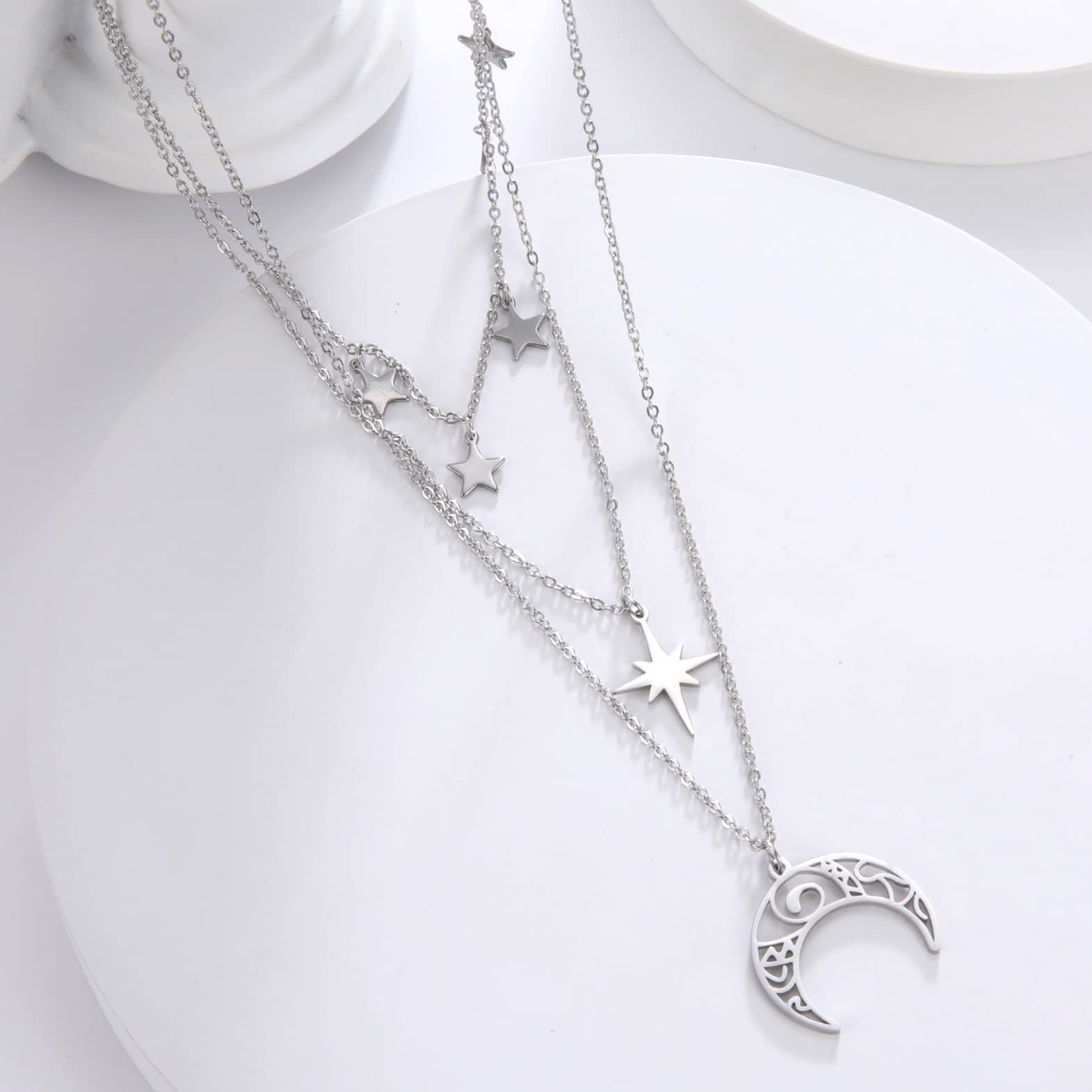 EUEAVAN Necklaces collana luna stella argento multistrato